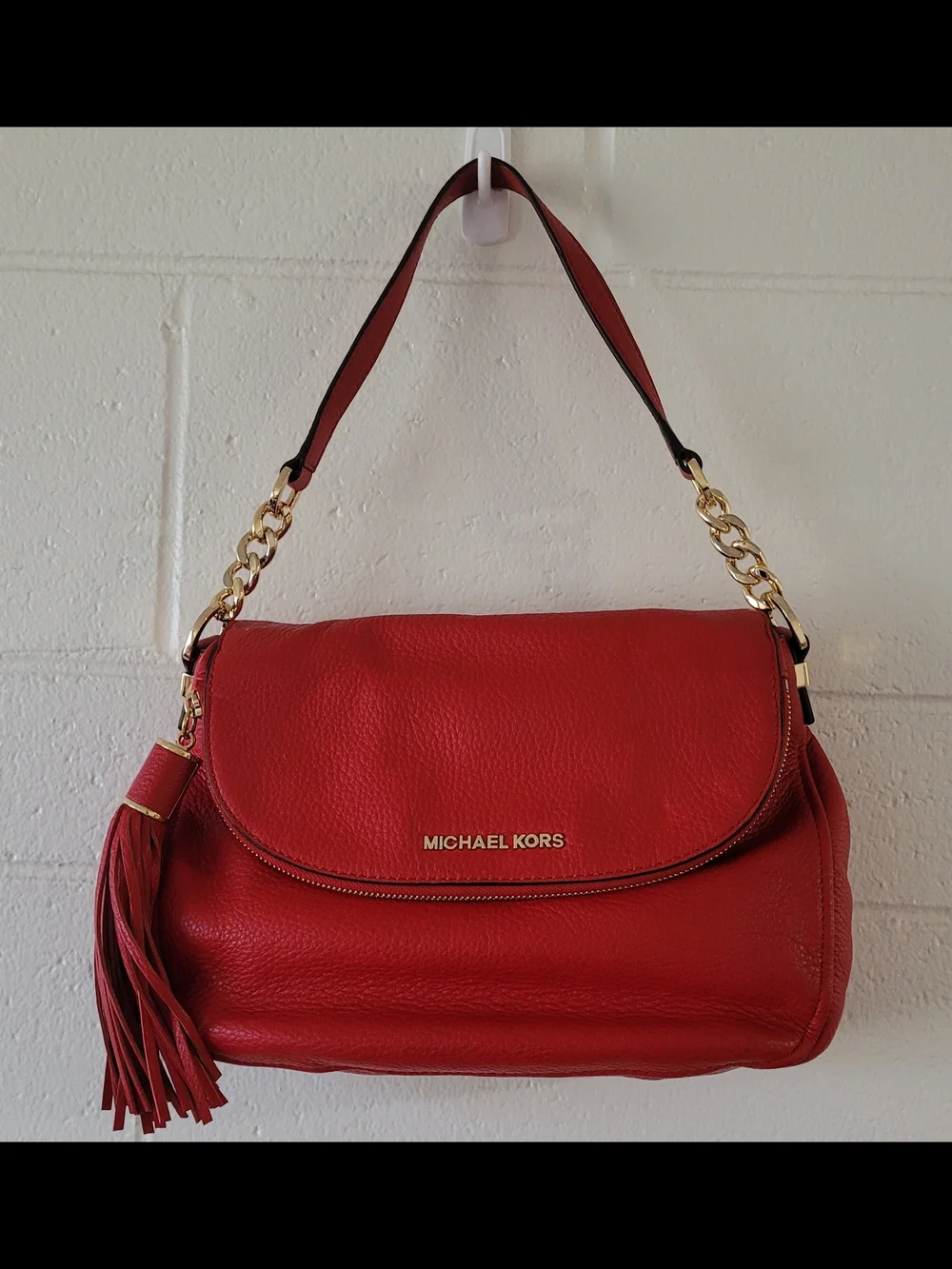 Michael Kors Red Leather Shoulder Bag with Tassel